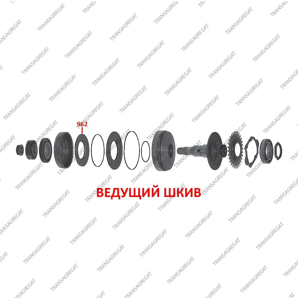 Поршень ведущего шкива малый (c 4 уплотнительными кольцами)*